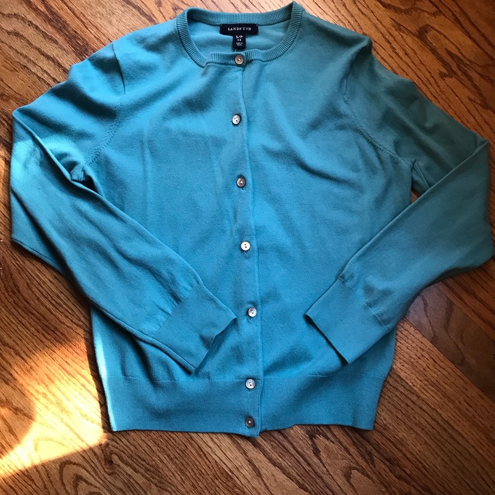 Lands End Teal Cardigan Sweater